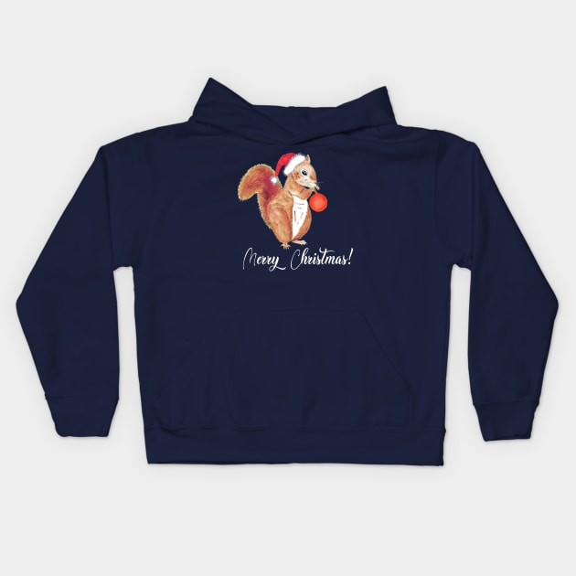 Christmas squirrel saying merry christmas Kids Hoodie by LatiendadeAryam